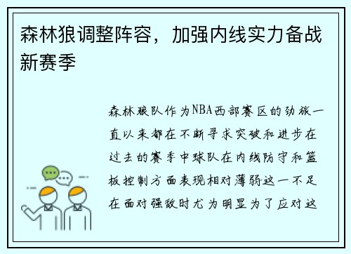 森林狼调整阵容，加强内线实力备战新赛季